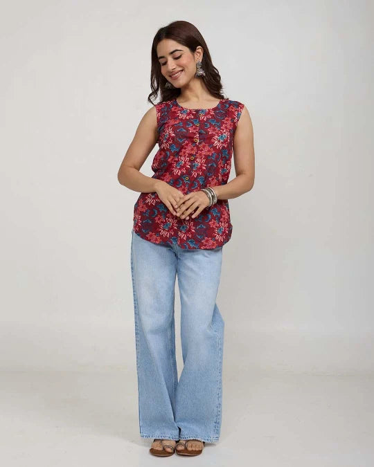 Vintage Muse Button-Down Cotton Top