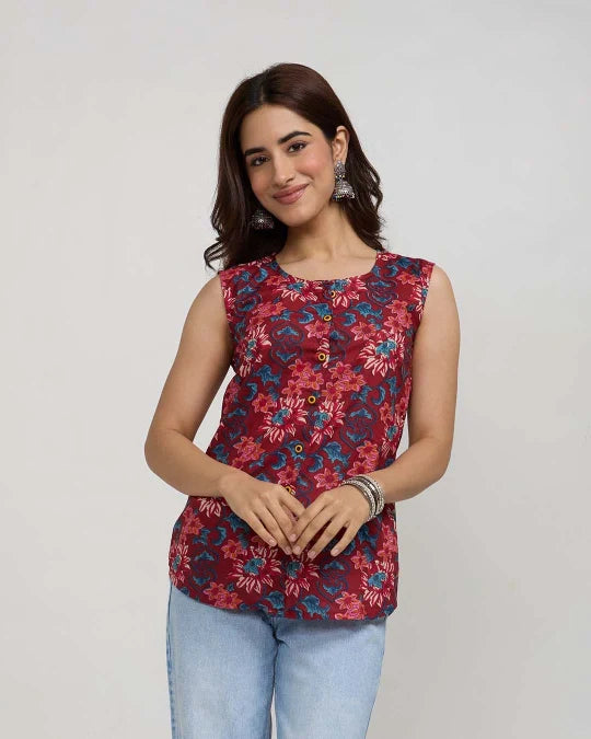 Vintage Muse Button-Down Cotton Top