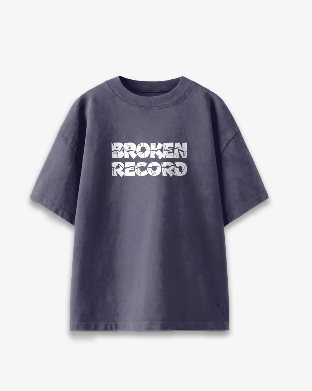 Arlo BR Grey Oversized T-Shirt - 100% cotton tee with BROKEN RECORD graphic, flat lay