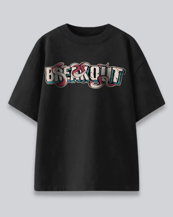 Arlo Breakout Oversized T-Shirt - black oversized tee with multicolor Breakout graphic on front