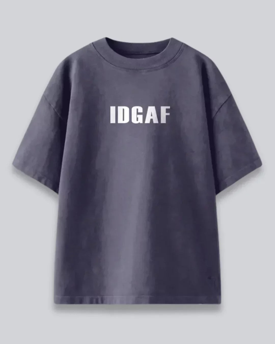 Arlo IDK Oversized T-Shirt - charcoal gray, 100% cotton tee with bold IDGAF print, flat lay