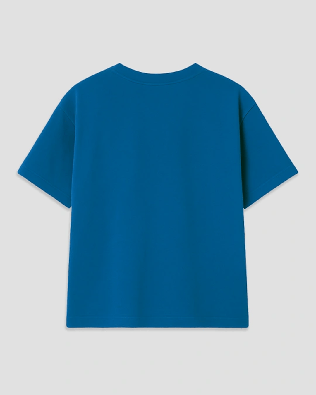 Balloon Bear Casio Boxy T-Shirt – blue boxy tee with plain design, shown in flat lay