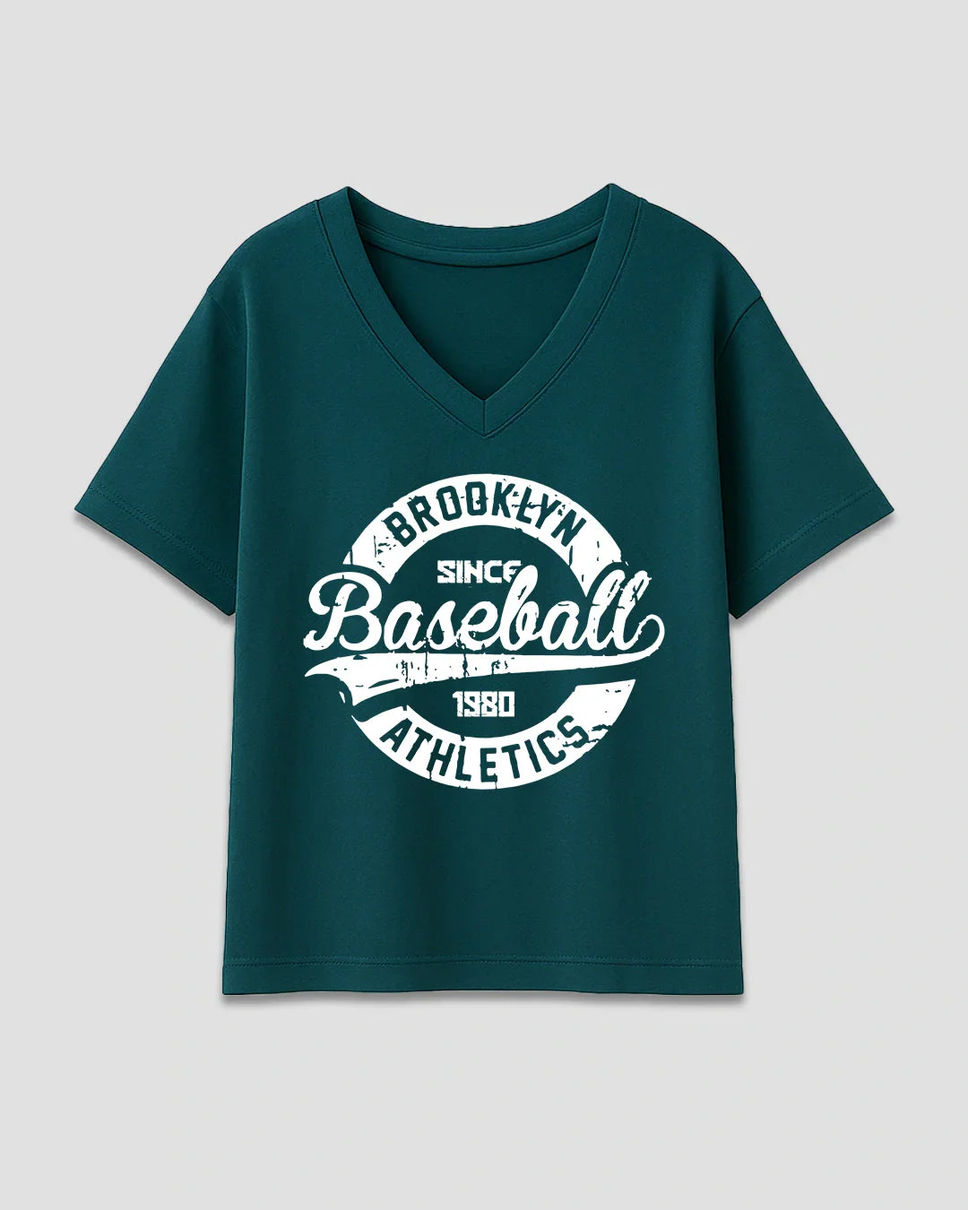 Baseball Petrol Blue V-Neck Oversize T-Shirt for Women Online In India | DKY