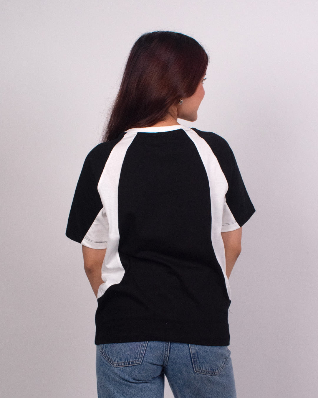 Black All-Star Plain Oversize T-Shirt – black regular tee with white color-block side panels, worn by model