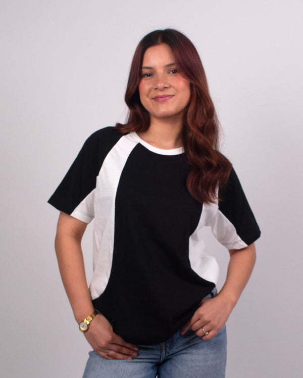 Black All-Star Plain Oversize T-Shirt – color-blocked black and white oversized tee with plain design, worn by model