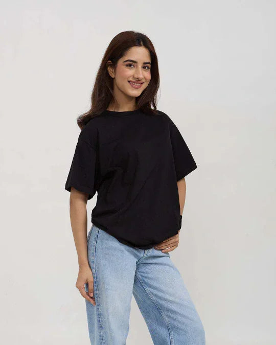 Black Plain Oversized T-Shirt - Shop Printed T shirt for Women Online In India | LoveDky