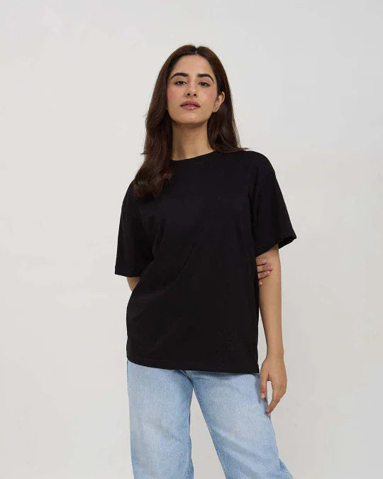 Black Plain Oversized T-Shirt - Shop Printed T shirt for Women Online In India | LoveDky