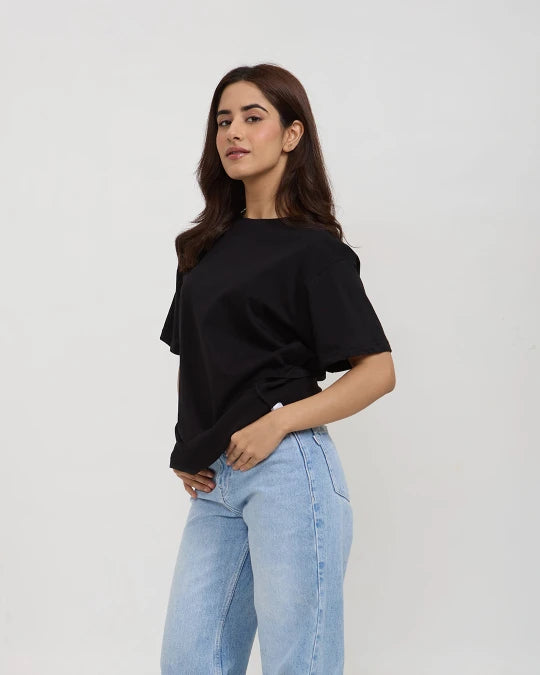 RB Black Plain Oversized T-Shirt