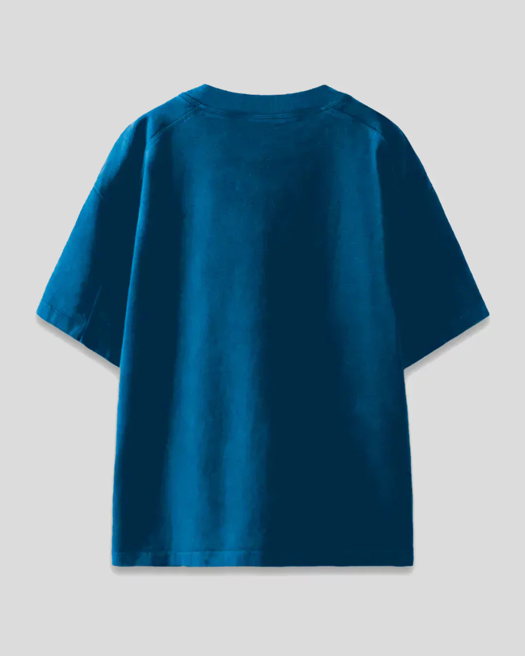 Bloom Where You Are Planted Oversized T-Shirt – teal blue, plain back view, flat lay