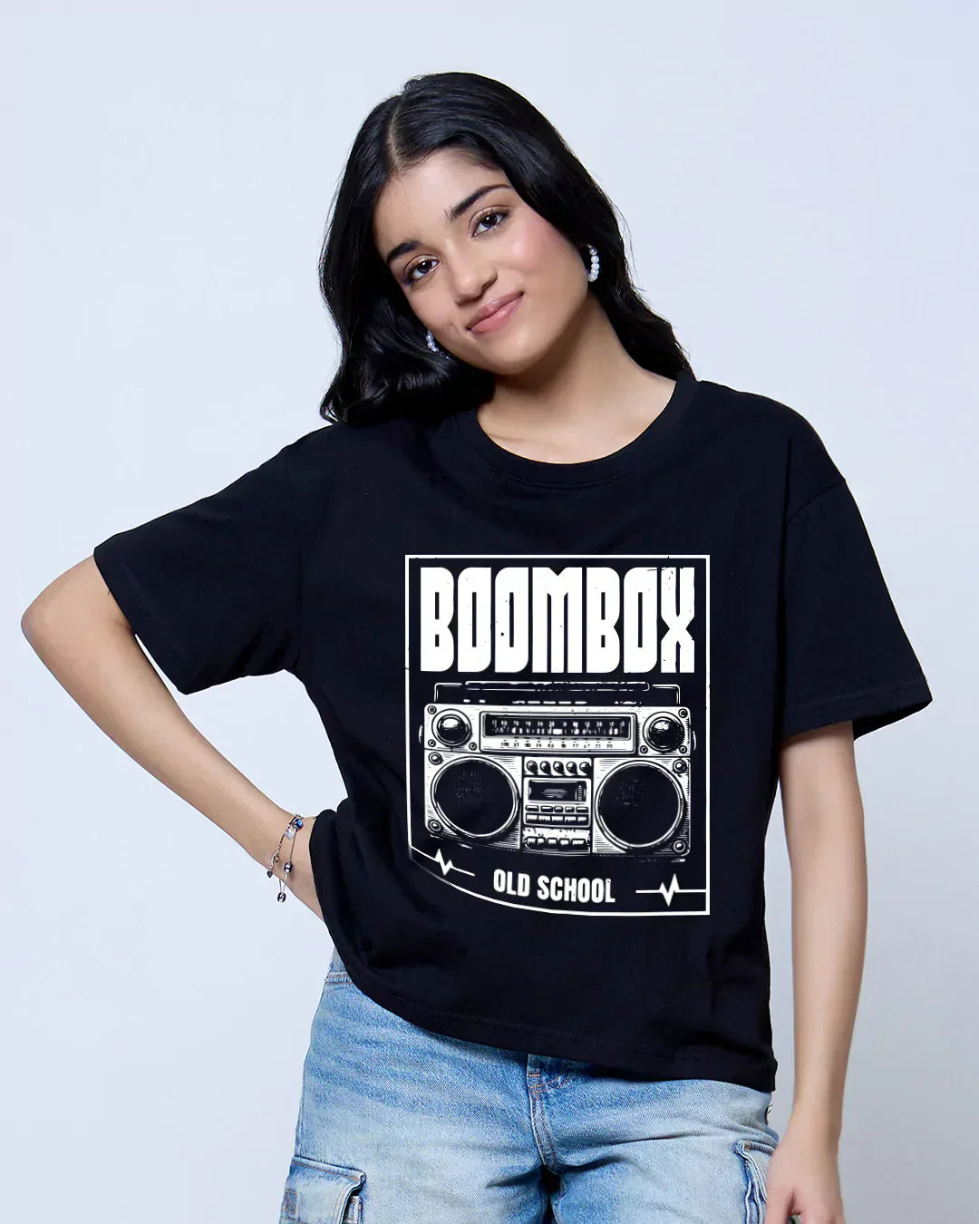 Buy Boombox Black Boxy Oversize T-Shirt for Women Online | Dky