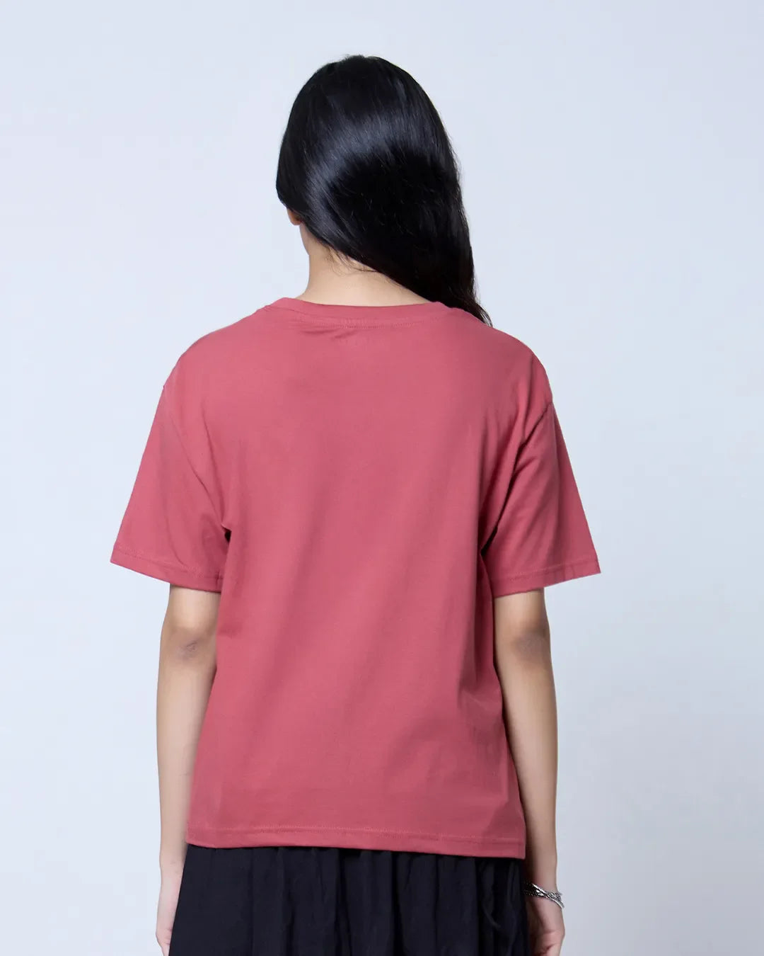 Brick Plain Boxy Oversize T-Shirt - brick red, oversized boxy fit, plain design, worn by model