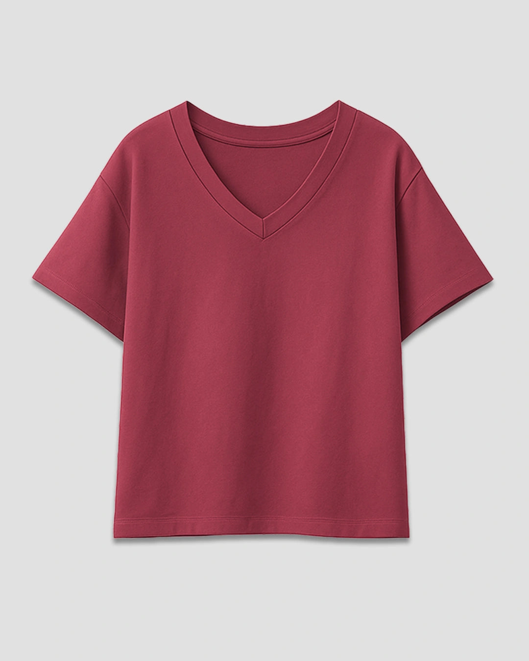 Brick Plain V-Neck Oversized T-Shirt
