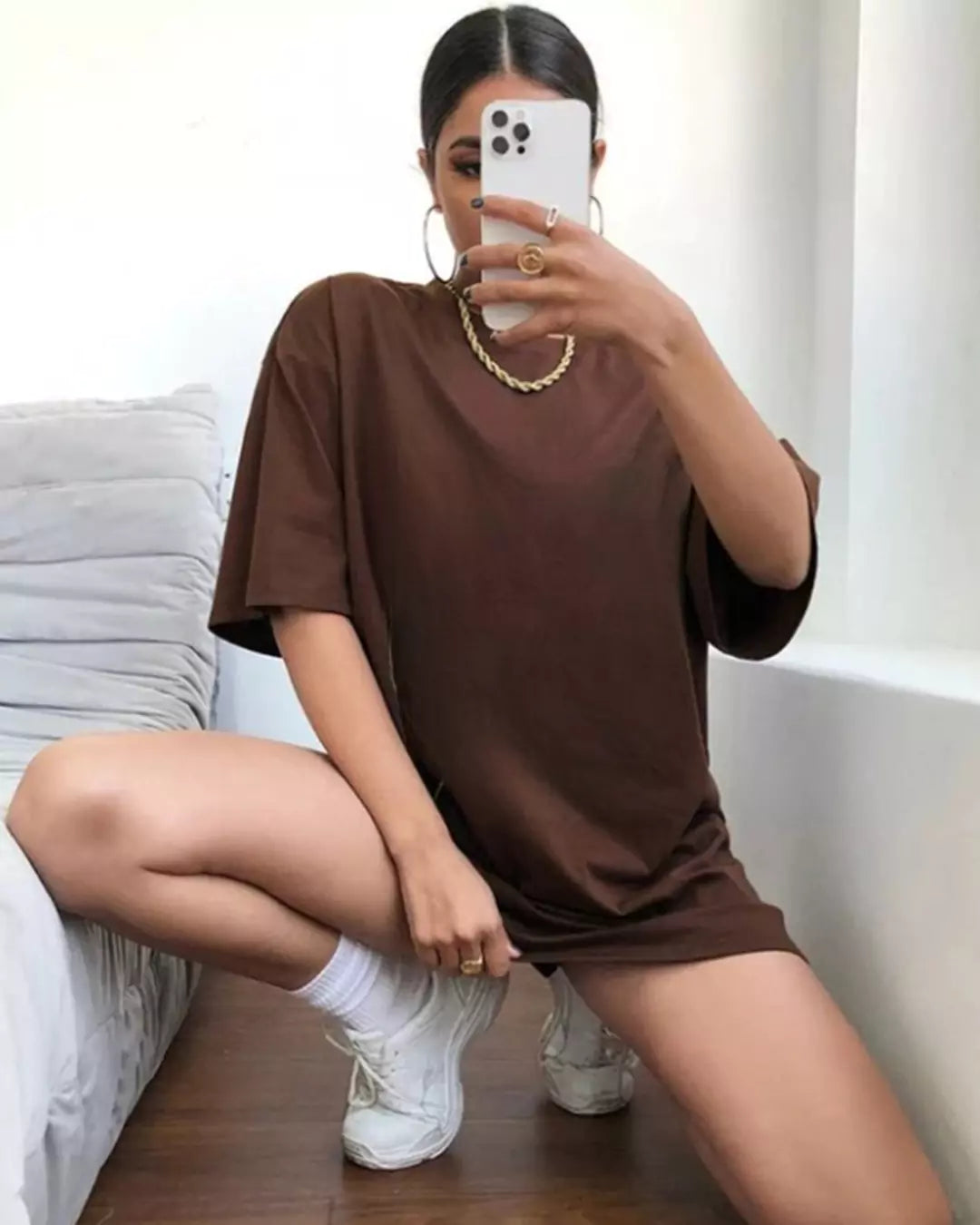 Arlo Brown Oversized Plain T-shirt