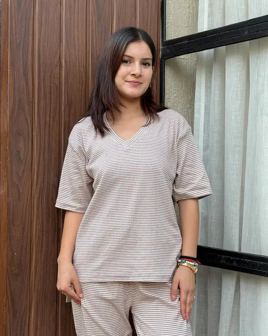 Brown Ribbed Co-Ord Set