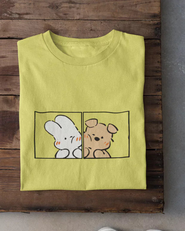 Bunny & Puppy T-Shirt - Shop Printed T shirt for Women Online In India | LoveDky