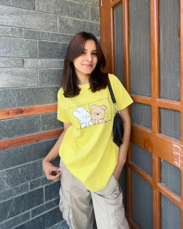 Bunny & Puppy T-Shirt - Shop Printed T shirt for Women Online In India | LoveDky