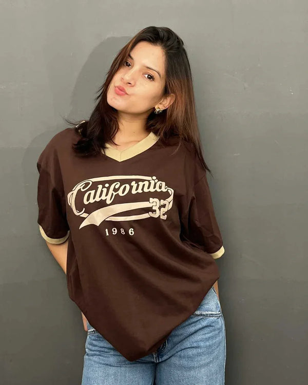 California Tap-Out V-Neck Oversize T-Shirt for Women Online In India | DKY
