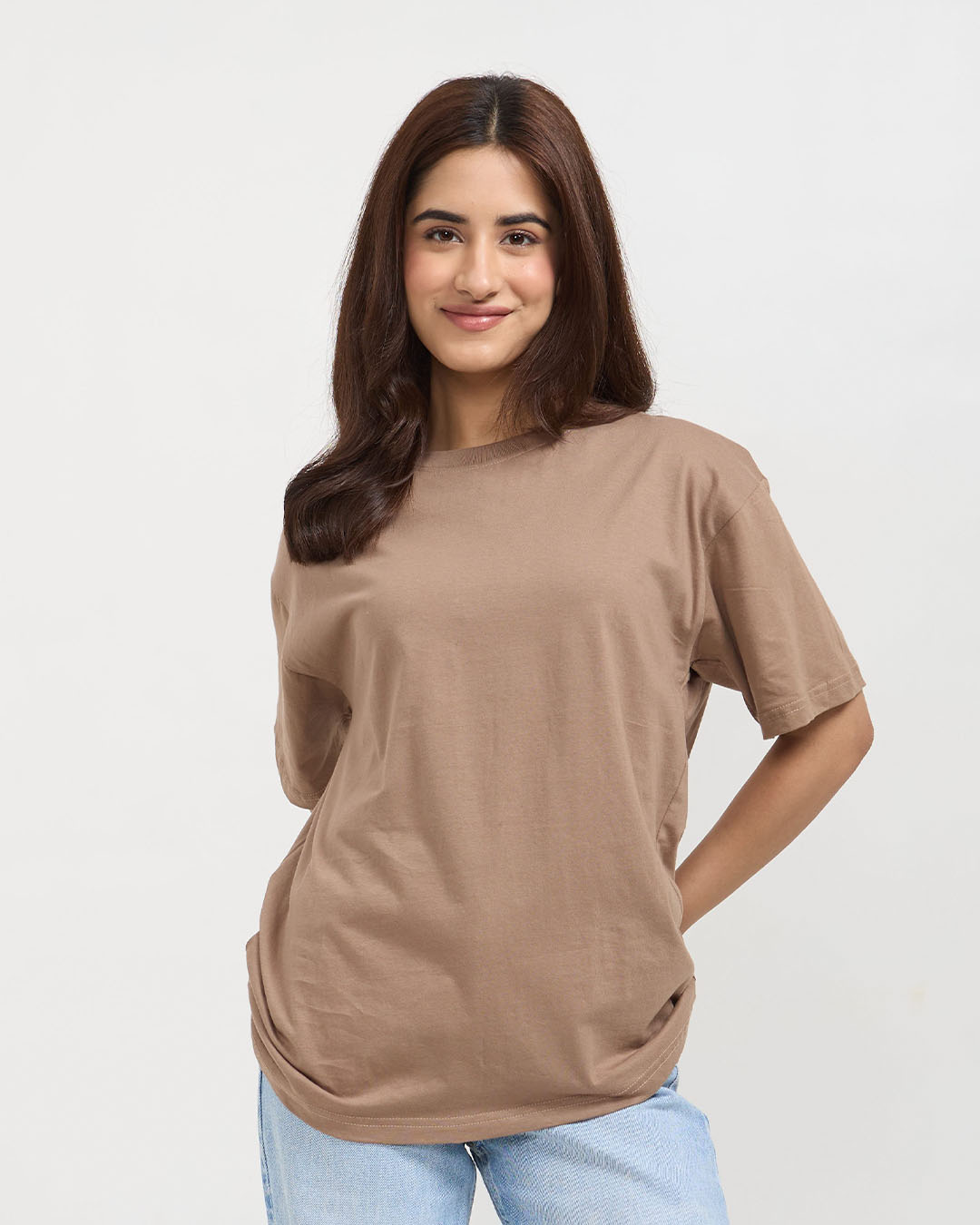 Camel Plain Oversized T-Shirt - Shop Printed T shirt for Women Online In India | LoveDky