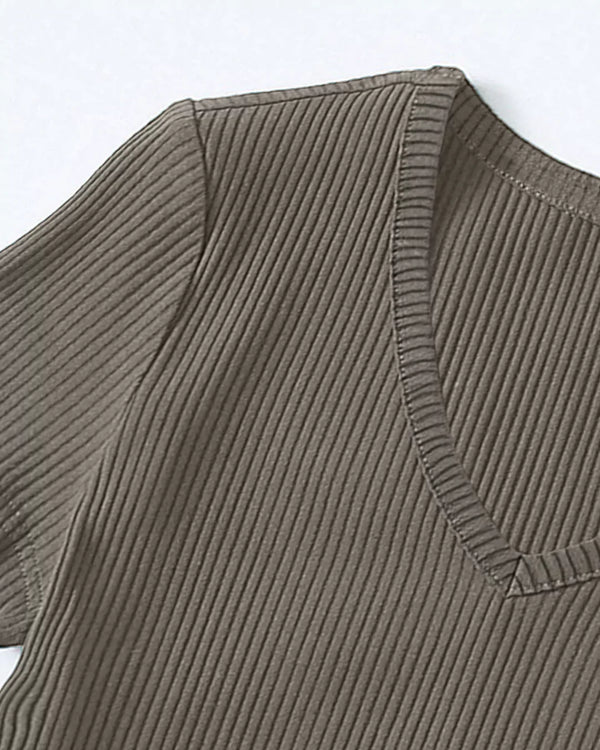 Camel V-Neck Ribbed Top for Women Online In India | DKY