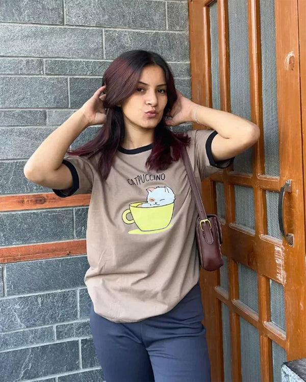 Catpuccino Tap Out T-Shirt - Shop Printed T shirt for Women Online In India | LoveDky