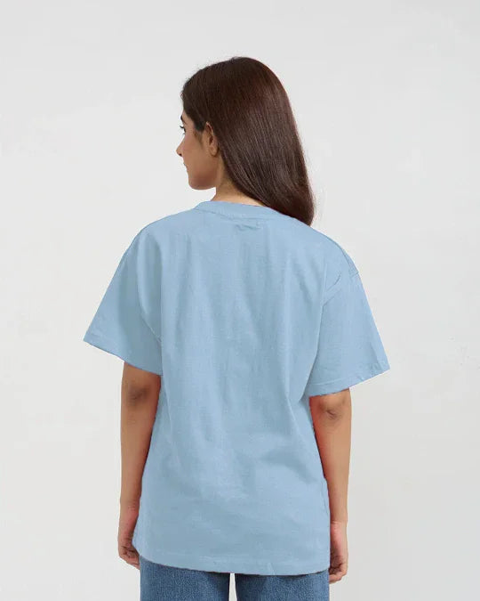 RB Cloudy Plain Oversized T-Shirt - light blue, 100% pure fabric, worn by model