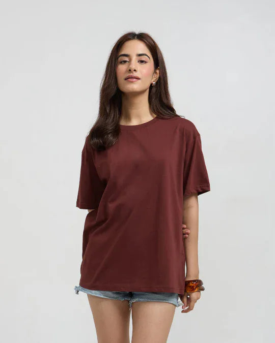 Cocoa Plain Oversized T-Shirt - Shop Printed T shirt for Women Online In India | LoveDky