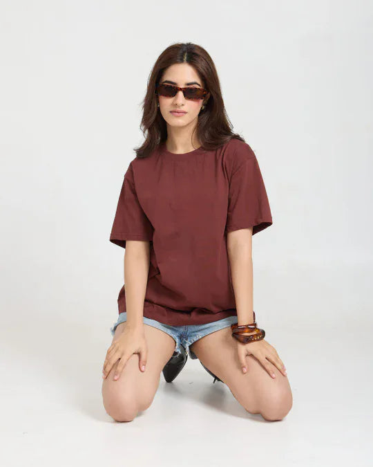 Cocoa Plain Oversized T-Shirt for Women Online In India | Dky