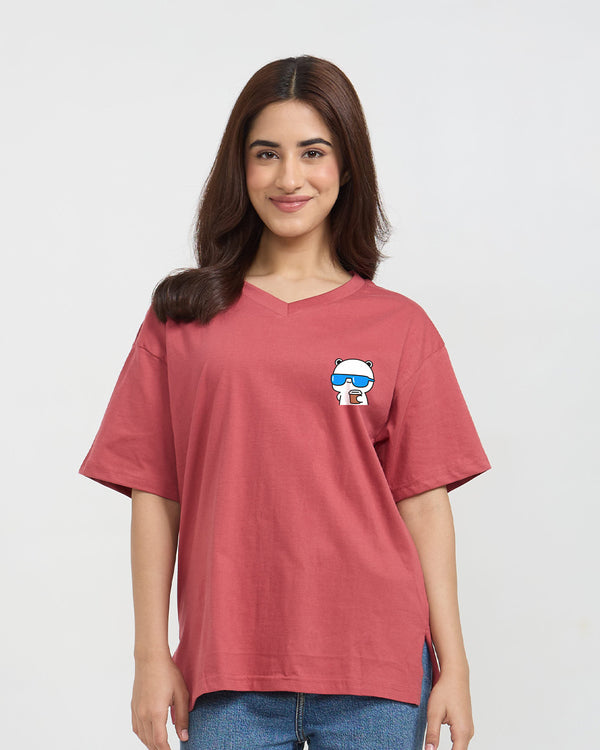 Coffee Character V-Neck Oversize T-Shirt