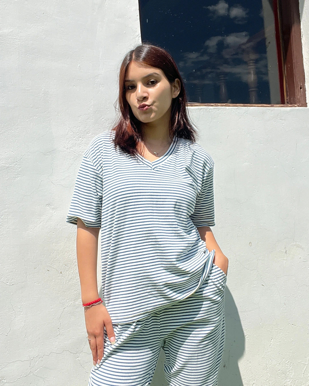 Teal Blue Ribbed Co-Ord Set