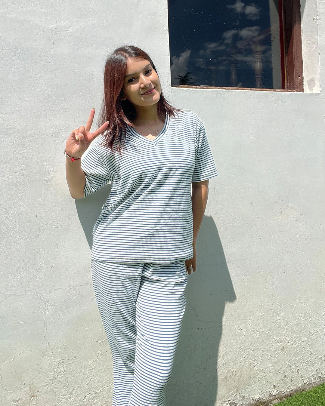 Teal Blue Ribbed Co-Ord Set