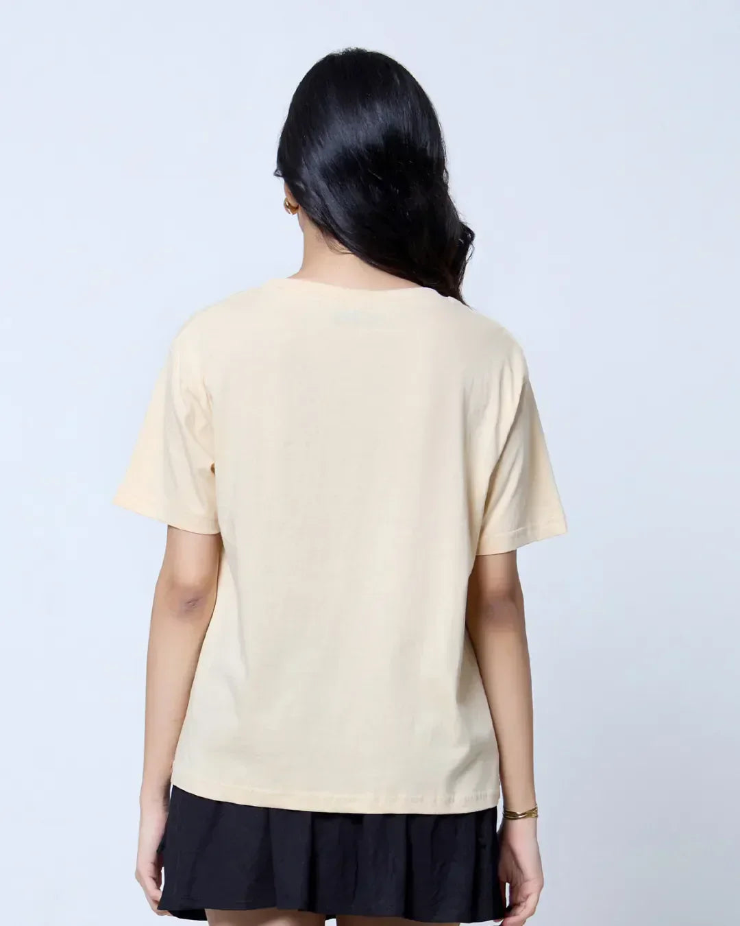 Cream Plain Boxy Oversize T-Shirt – cream color, boxy oversized tee with plain design, worn by model