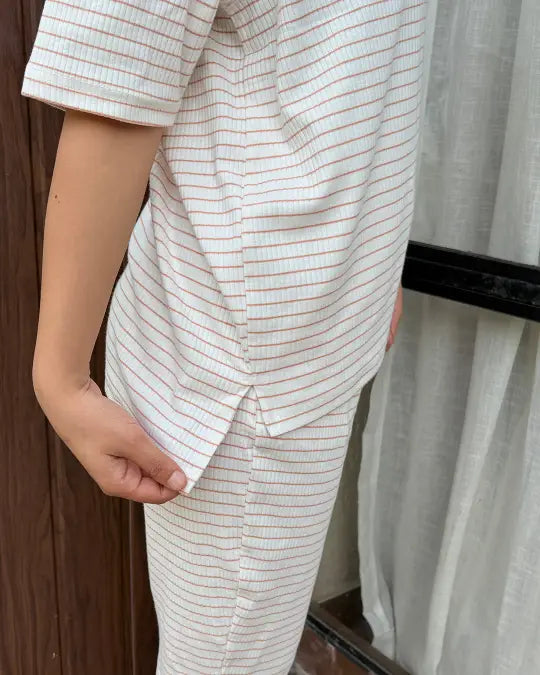 Cream Ribbed Co-Ord Set