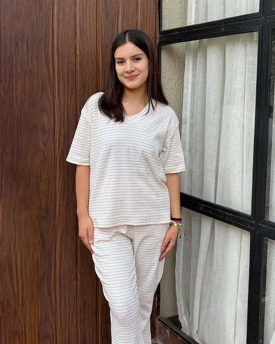 Cream Ribbed Co-Ord Set