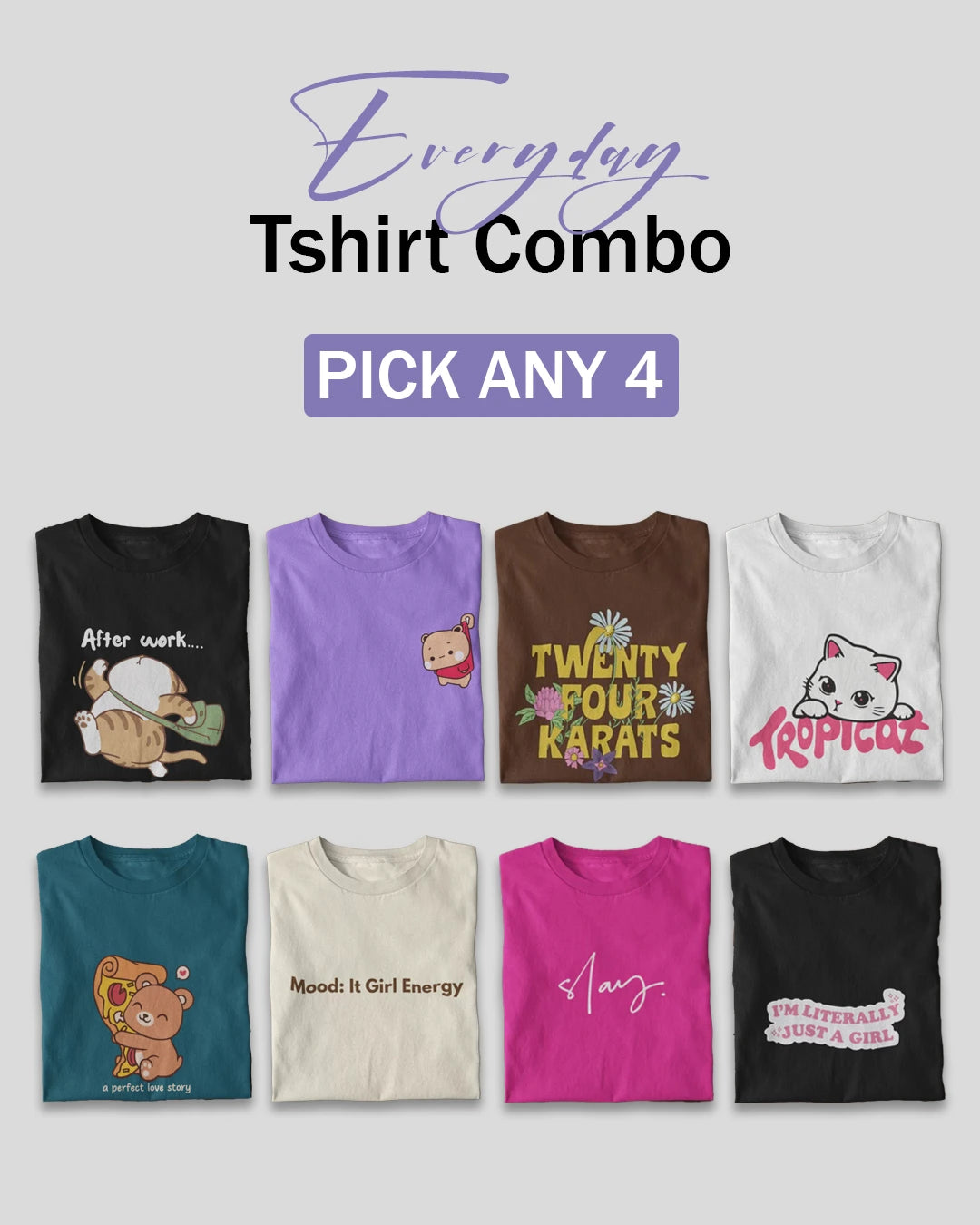 Mix Pack of 4 : Half Sleeve Printed T-shirts