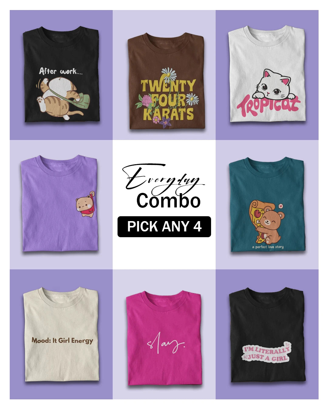 Mix Pack of 4 : Half Sleeve Printed T-shirts