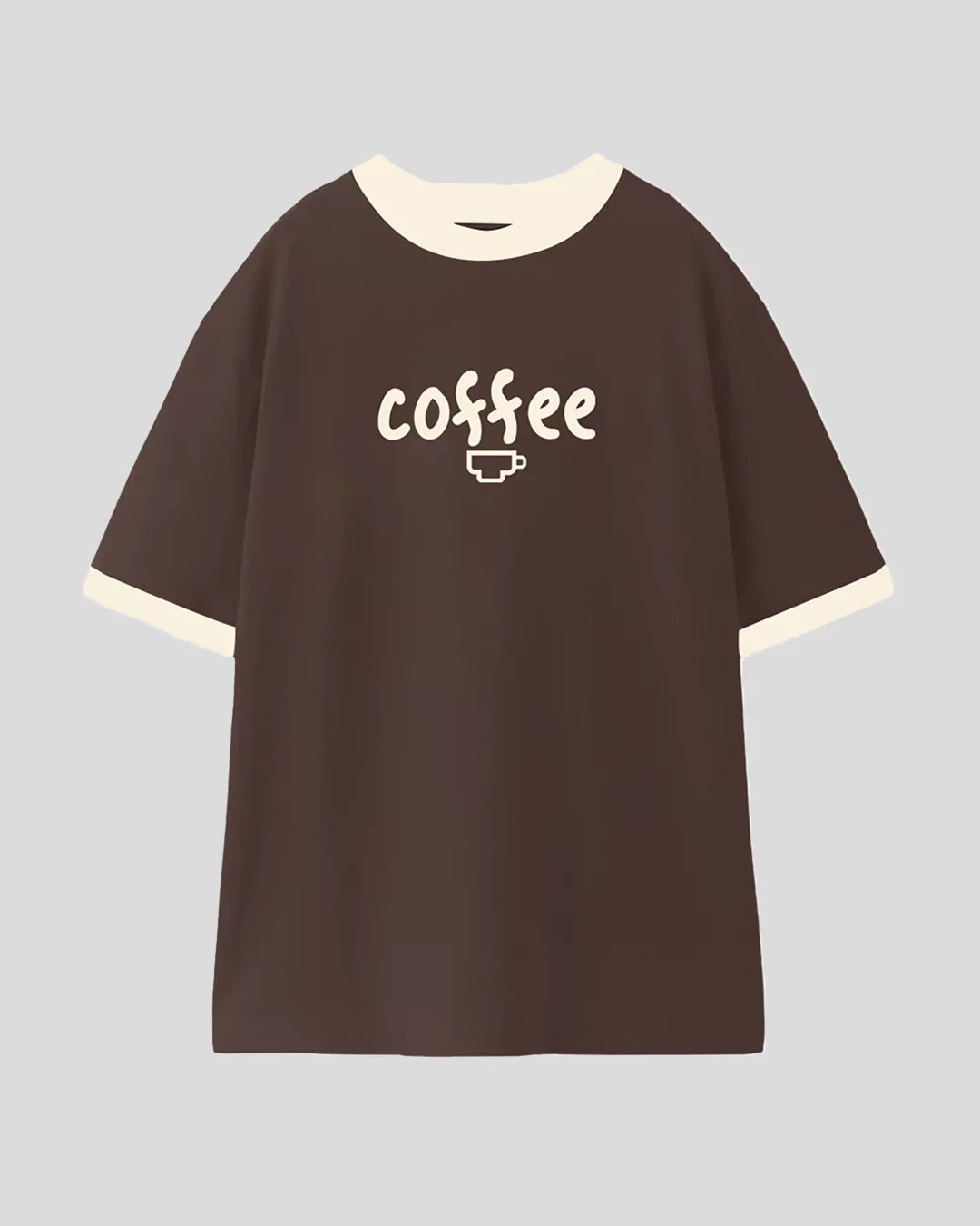 Cup Of Joe Tap Out T-Shirt, brown regular tee with cream collar and cuffs, featuring a coffee graphic.