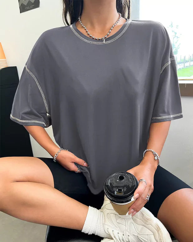Dark Grey Reverse Weave Plain Oversized T-Shirt - Shop Printed T shirt for Women Online In India | LoveDky