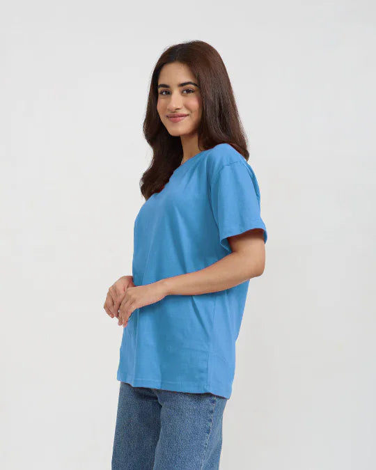 Denim Blue Plain Oversized T-Shirt - Shop Printed T shirt for Women Online In India | LoveDky