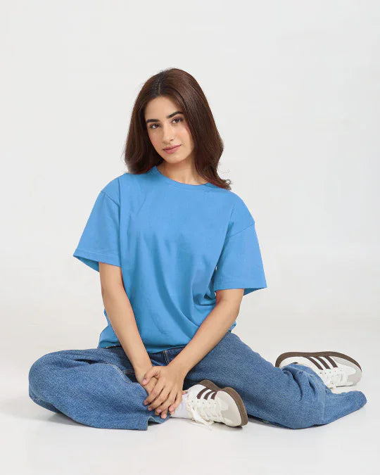 Denim Blue Plain Oversized T-Shirt for Women Online In India | Dky