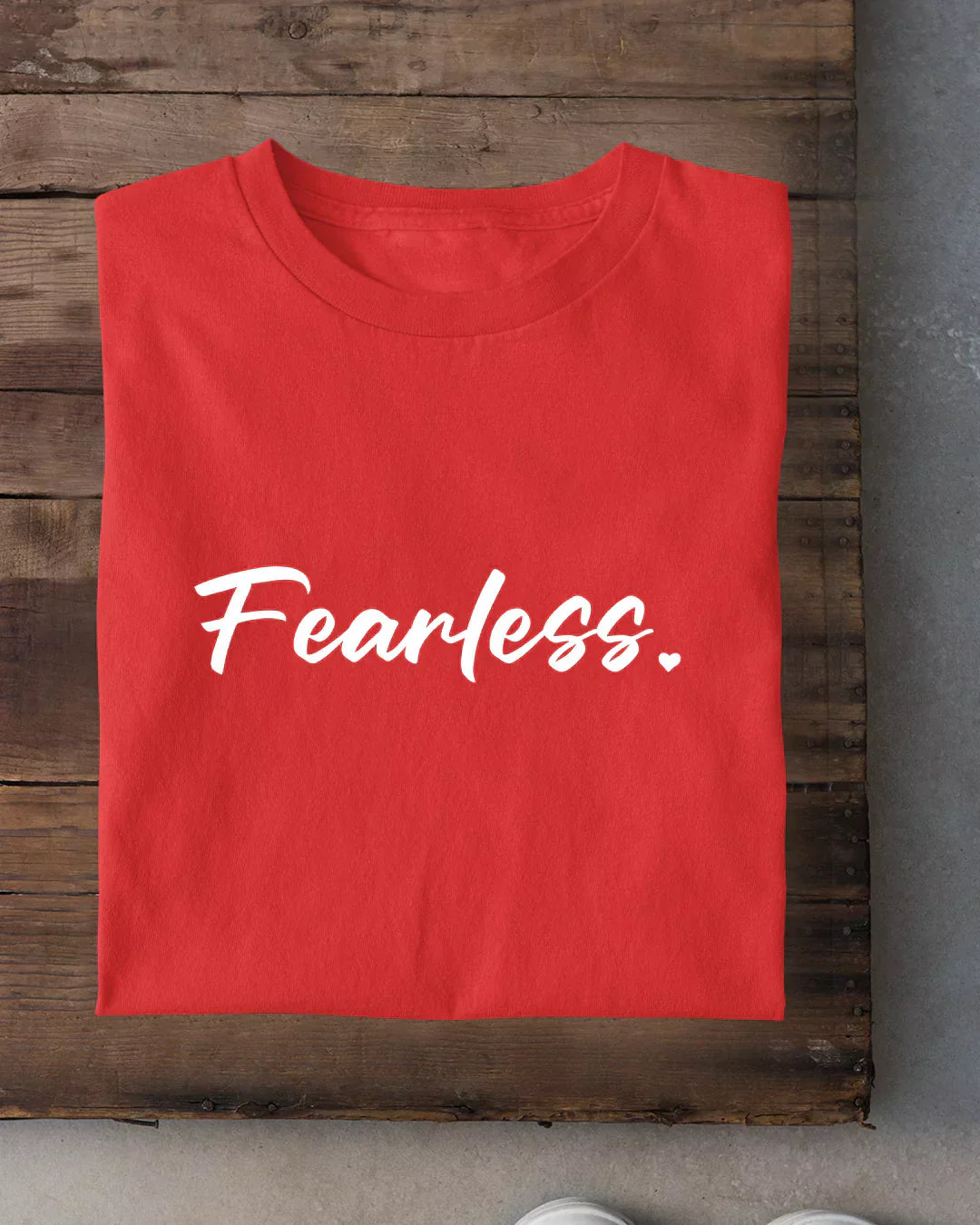 Fearless T-Shirt – red regular tee with white 'Fearless' script on the front, 100% pure fabric by DKY, Shirts & Tops