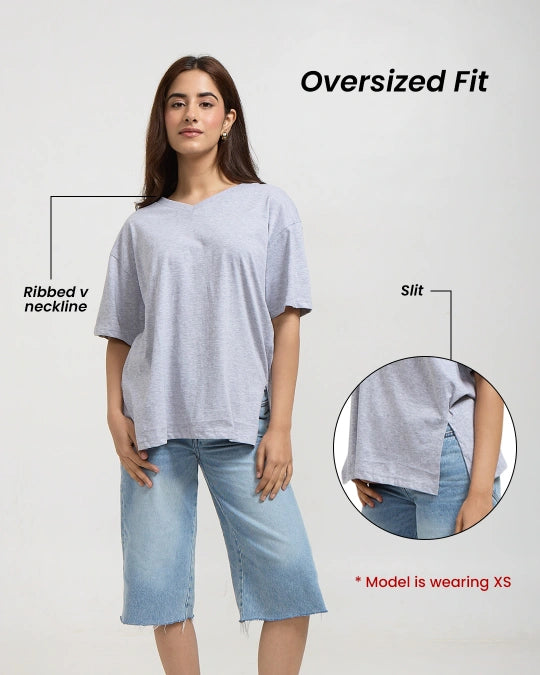 Mustard Plain V-Neck Oversized T-Shirt