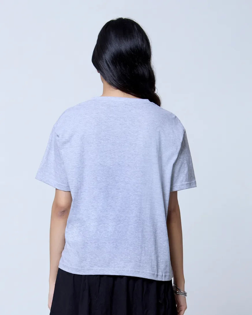 Grey Melange Plain Boxy Oversize T-Shirt - grey melange, boxy oversize fit, plain tee worn by model