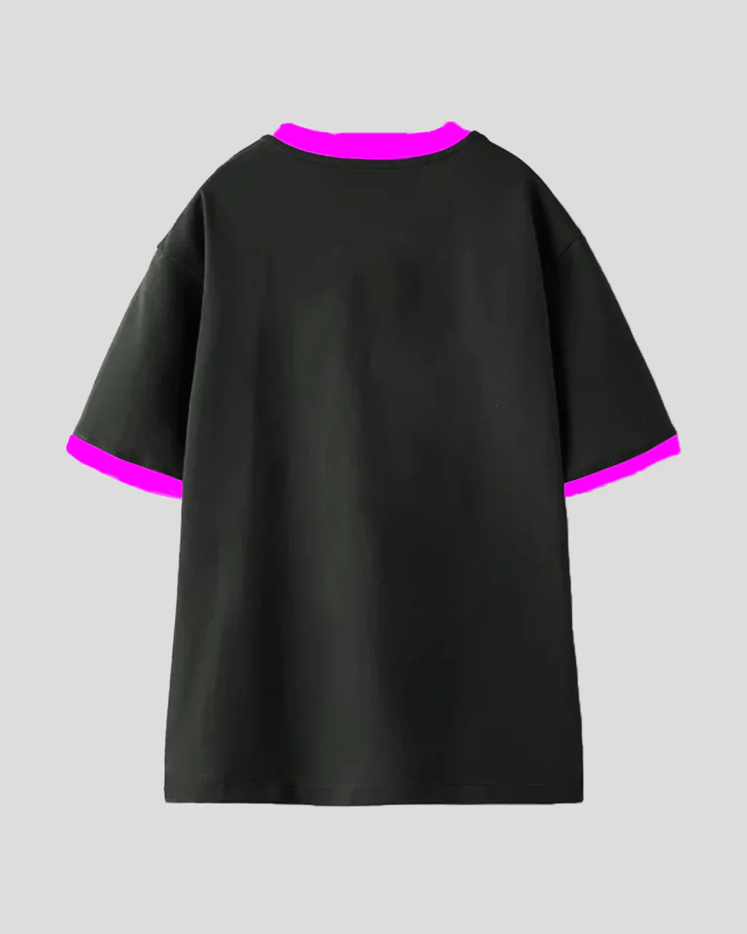 Hot Girl Things Tap Out T-Shirt - black regular tee with neon pink neck and sleeve trim, flat lay