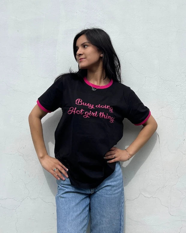 Shop Hot Girl Things Tap Out T-Shirt - Black & Hot Pink | Dky
