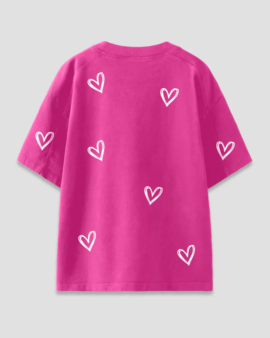 Hot Pink Lover Oversized T-Shirt – DKY OS graphic tee with white heart prints across the back.