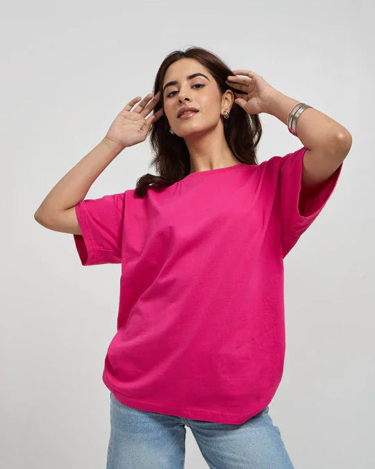 RB Hot Pink Plain Oversized T-Shirt for Women Online In India | Dky