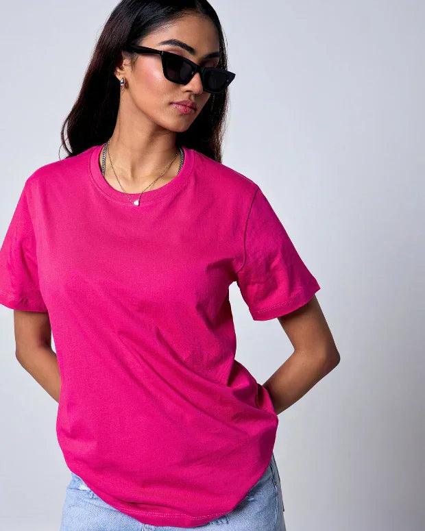 Hot Pink Plain T-Shirt - Shop Printed T shirt for Women Online In India | LoveDky