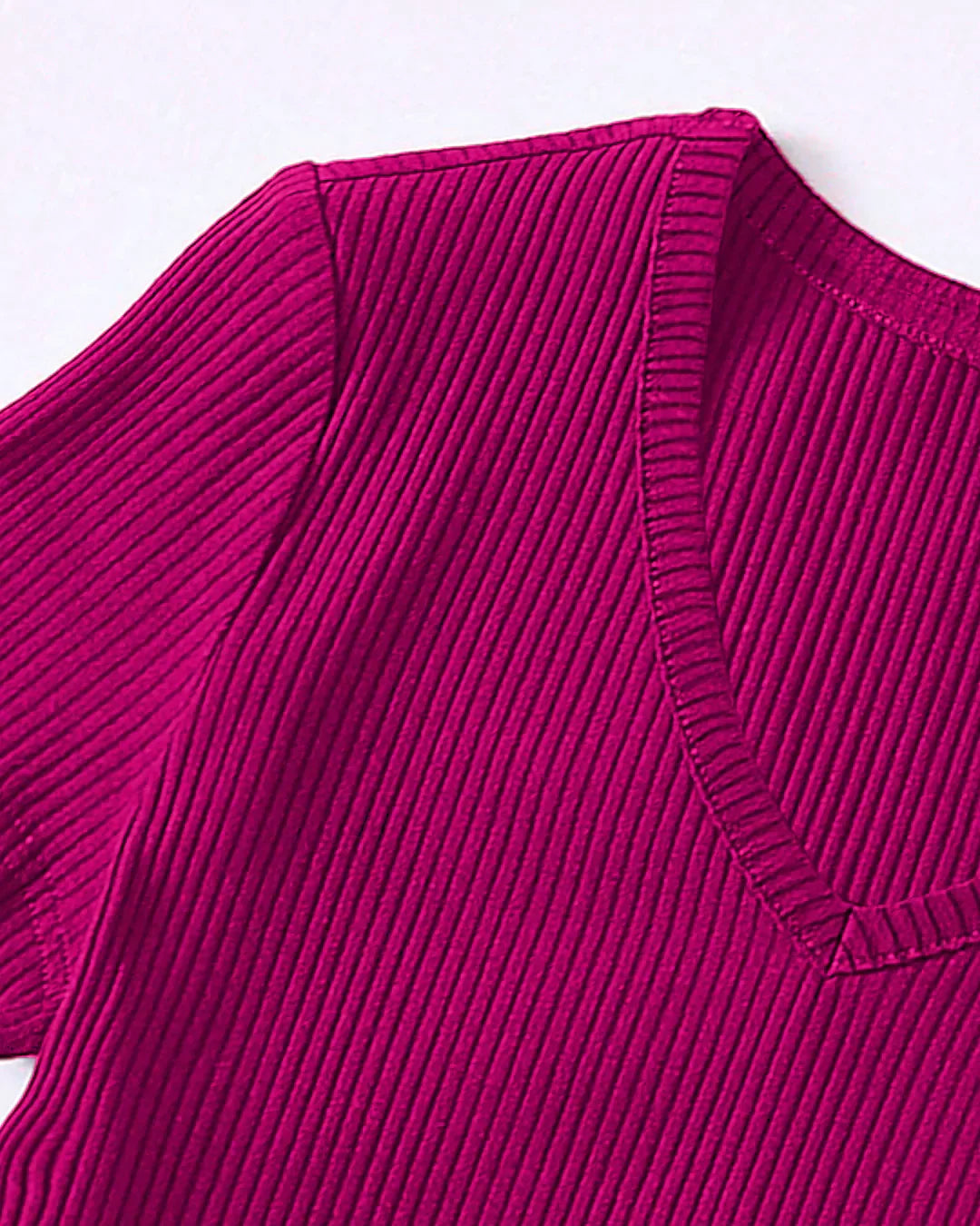 Hot Pink V-Neck Ribbed Top