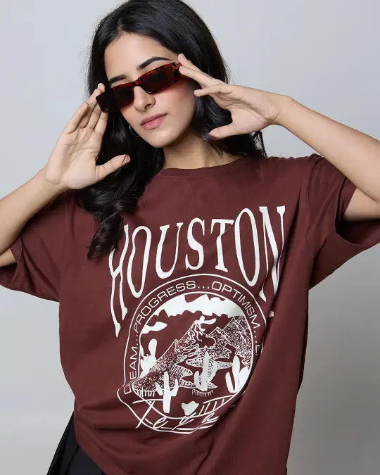 Houstan Oversized T-Shirt - Shop Printed T shirt for Women Online In India | LoveDky