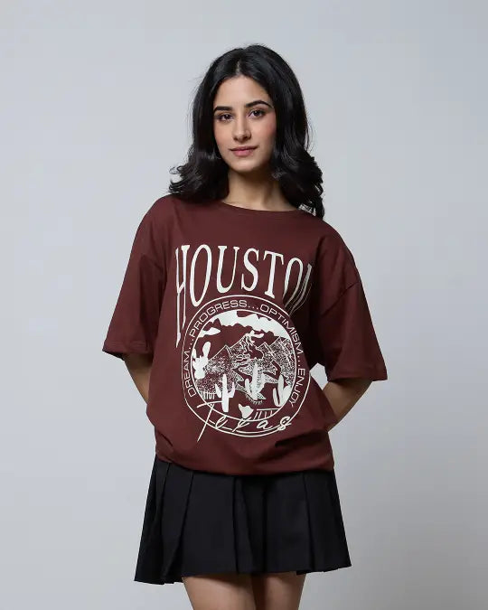 Houstan Oversized T-Shirt - Shop Printed T shirt for Women Online In India | LoveDky